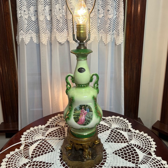 Vintage Lovers Lamp Genuine Lido China Ornate 22k Gold Antique Victorian Couple